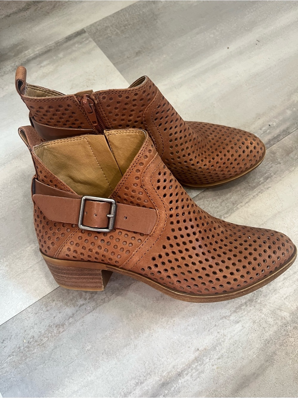 Lucky Brand Ankle Booties with Perforated Design and Buckle Detail Size 6M